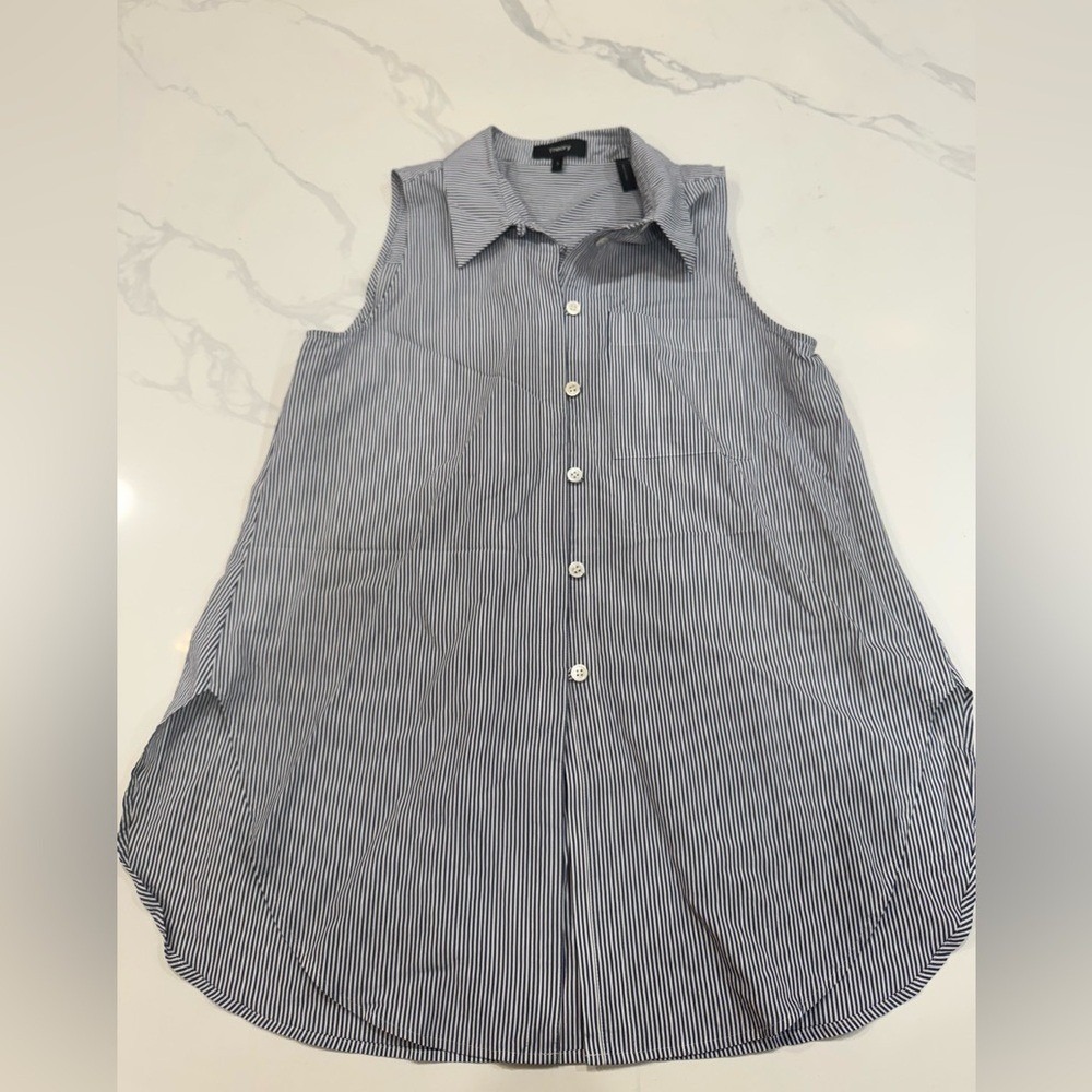 Theory Top Hekanina R Striped Sleeveless Button Down S Blue White Women's